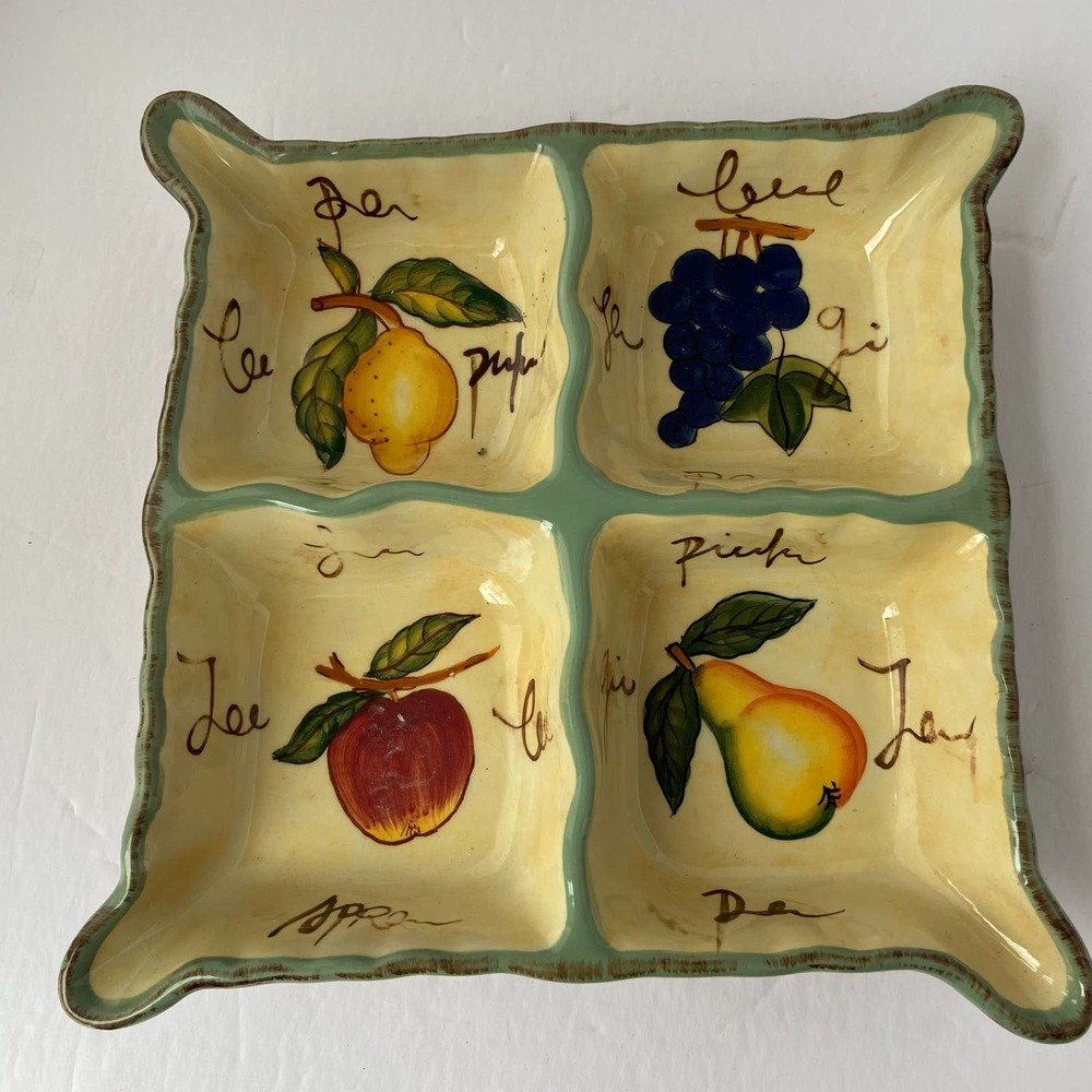 Style Eyes Divided Dish by Baum Bros. Fruit Writing Collection 9.5"